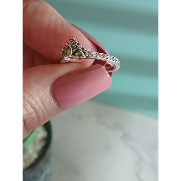 Disney Princess Tiana Tiara Ring S925 ALE 18 Bead-Set Green Pear-Shaped Crystals - Picture 8 of 13